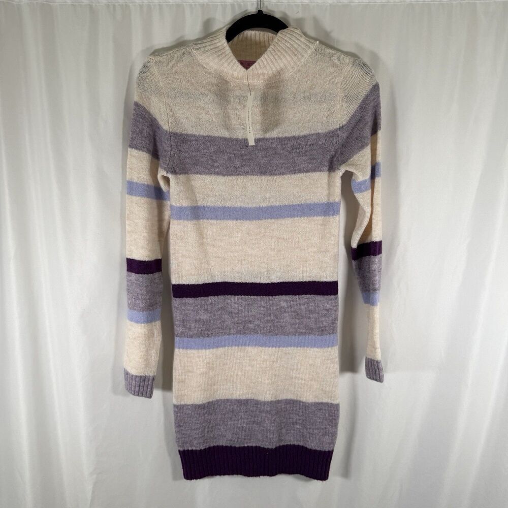New Mi ami by Francesca's Sweater Dress Women's XS White Purple Striped Knit